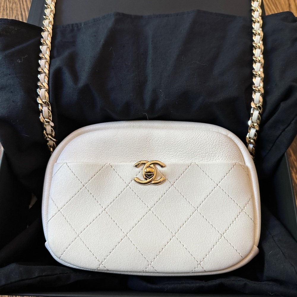 Authentic Chanel Casual Trip Camera Bag Cruise White Mini Crossbody